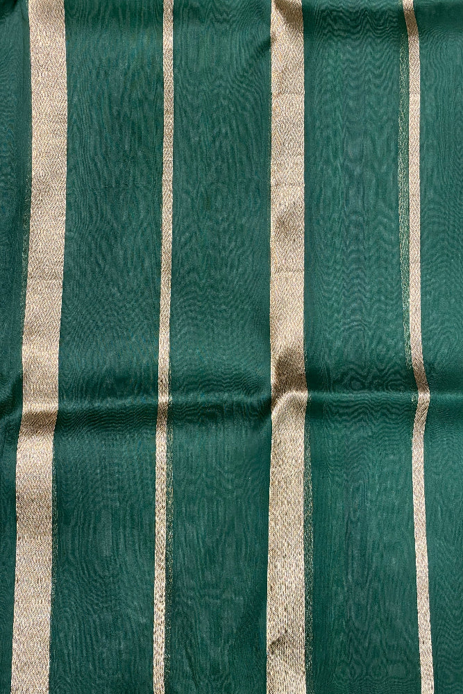 Dark Bottle Green Kora Banarasi Silk Saree, With Unstich Blouse Piece