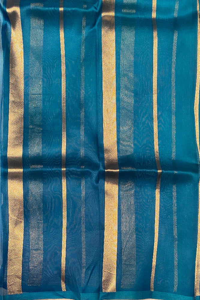 Blue Kora Banarasi Silk Saree, With Unstich Blouse Piece