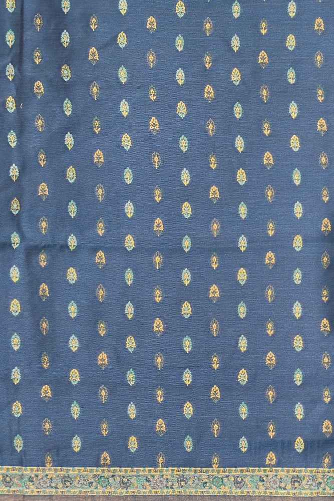 Teal Blue Pure Kani Handloom Silk Saree With Floral Woven Unstich Blouse