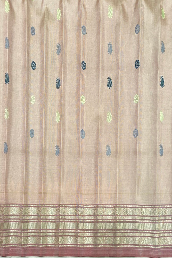 Light Grey Gadwal Silk Saree With Unstich Contrast Blouse