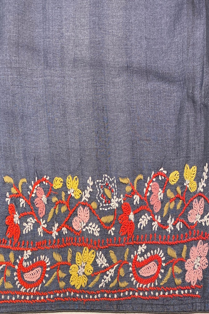 Grey Black Tussar Saree With Lambani Work, With Unstitched Blouse