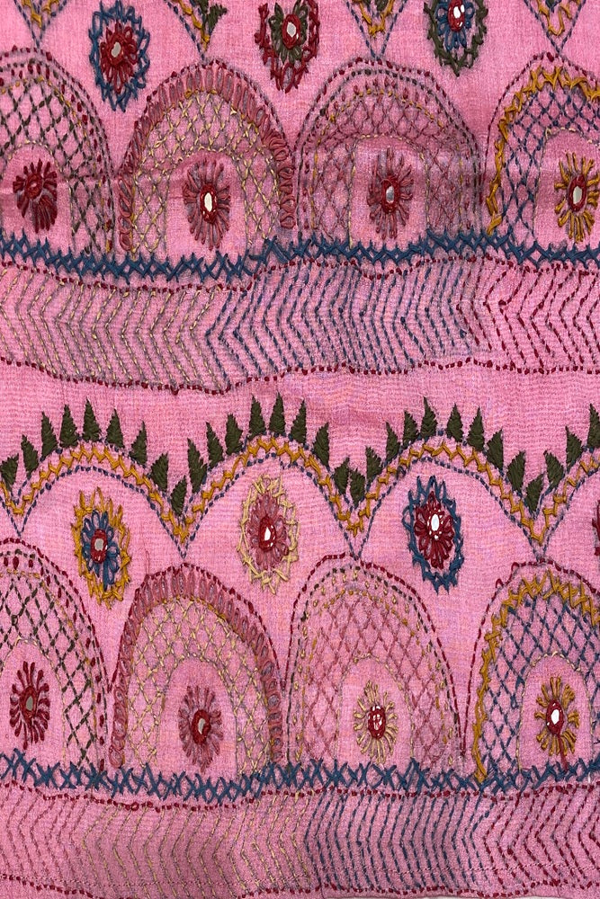 Pink Tussar Saree With Lambani Work, With Unstitched Blouse
