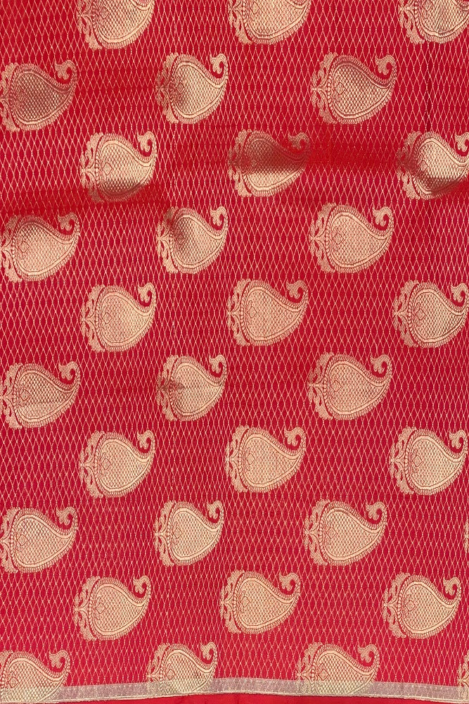 RED MASHRU KATAN SILK BANARASI KADWA HANDLOOM SAREE WITHOUT BORDER