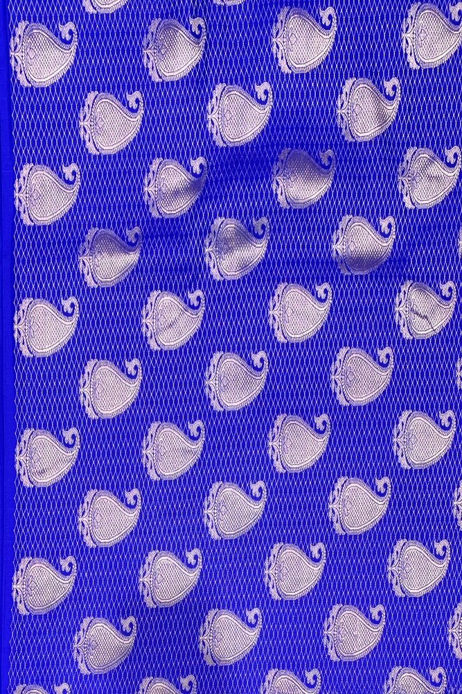 ROYAL BLUE MASHRU KATAN SILK BANARASI KADWA HANDLOOM SAREE WITHOUT BORDER