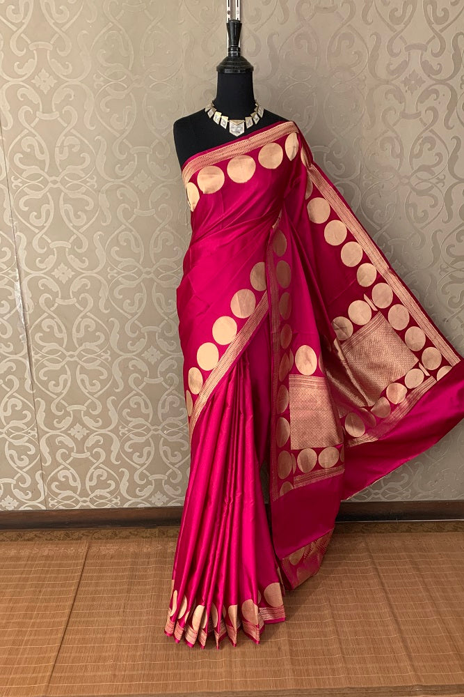 RANI PINK MASHRU KATAN SILK BANARASI KADWA HANDLOOM SAREE