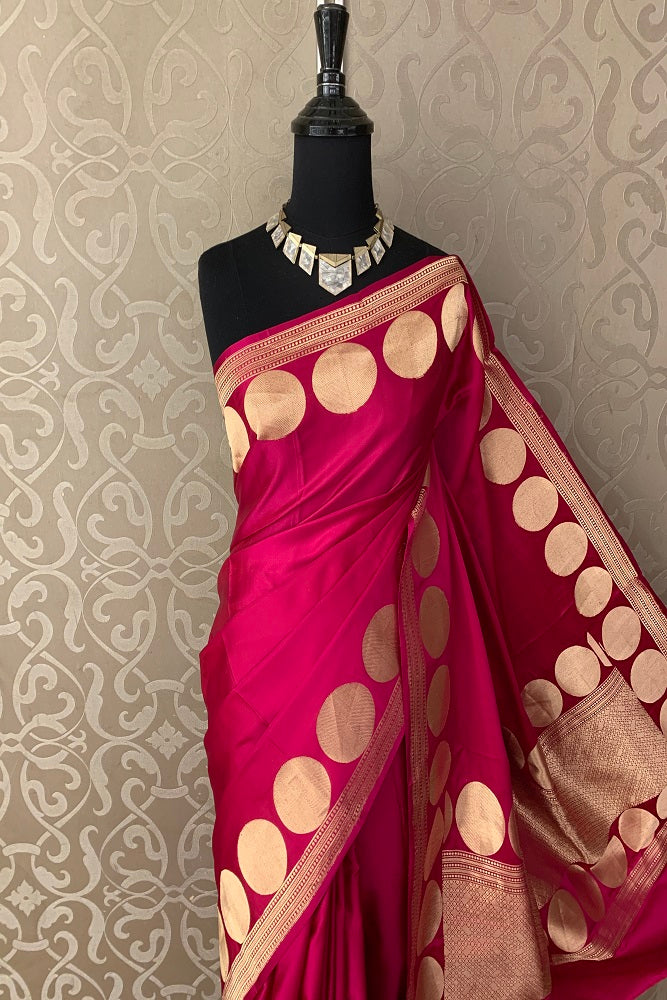 RANI PINK MASHRU KATAN SILK BANARASI KADWA HANDLOOM SAREE
