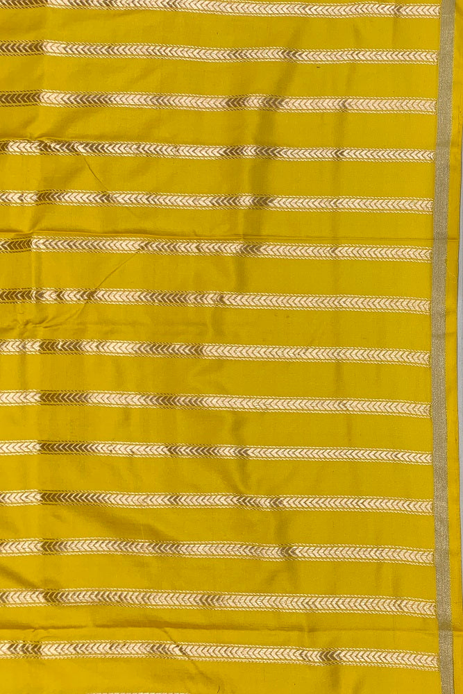 YELLOW MASHRU KATAN SILK BANARASI KADWA HANDLOOM SAREE WITHOUT BORDER