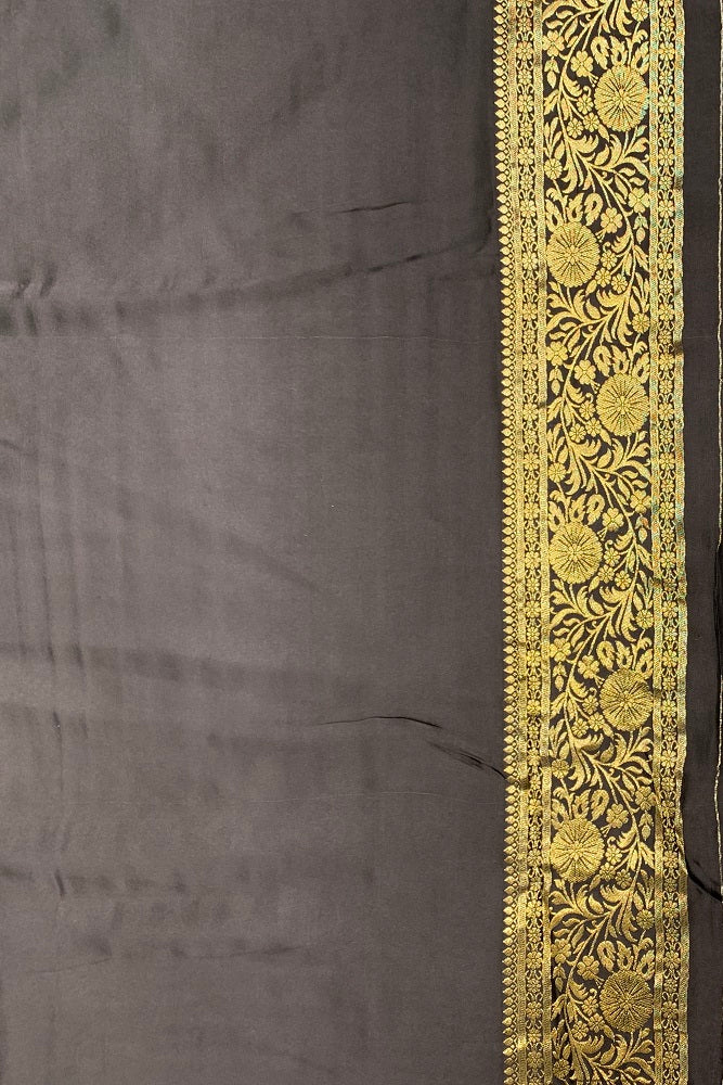 BLACK SATIN MASHRU SILK SAREE WITH BLOUSE