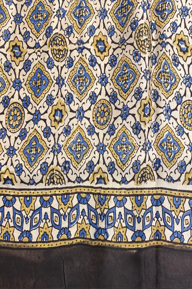 Offwhite Pure Modal Silk Ajrakh Printed Saree With Unstich Blouse