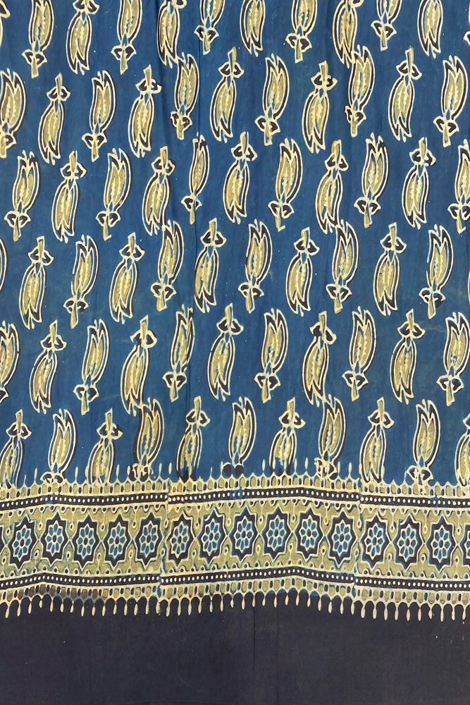 Multi Pure Modal Silk Ajrakh Printed Saree With Unstich Blouse