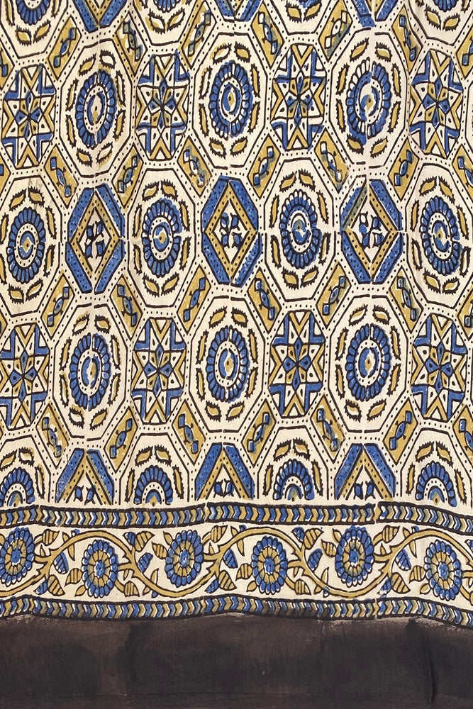 Offwhite Pure Modal Silk Ajrakh Printed Saree With Unstich Blouse