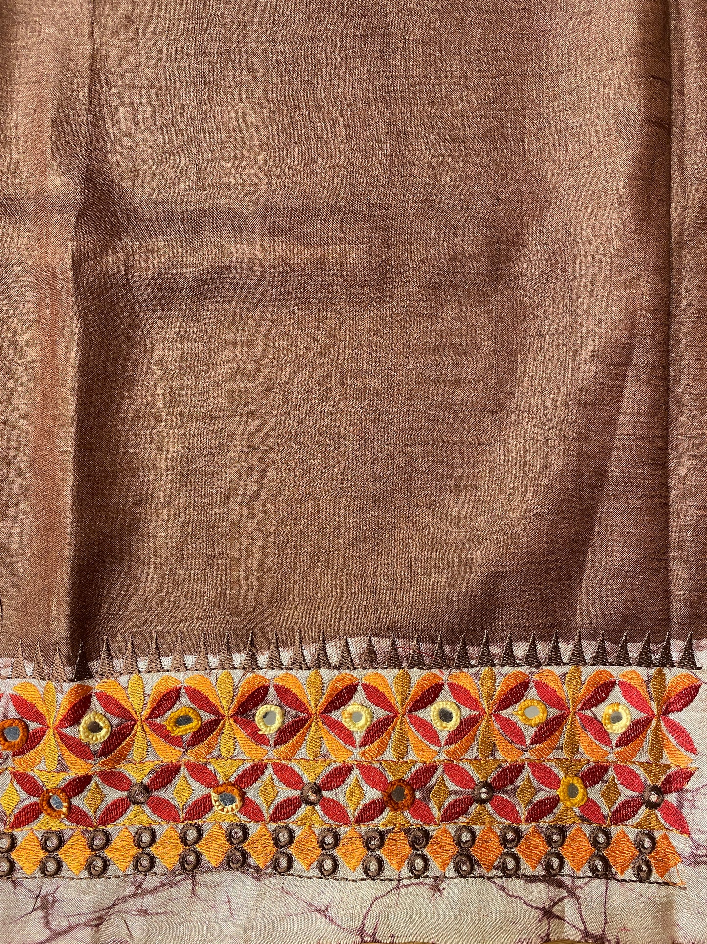 Chocolate Brown Tussar Batik Saree, With Unstitched Blouse