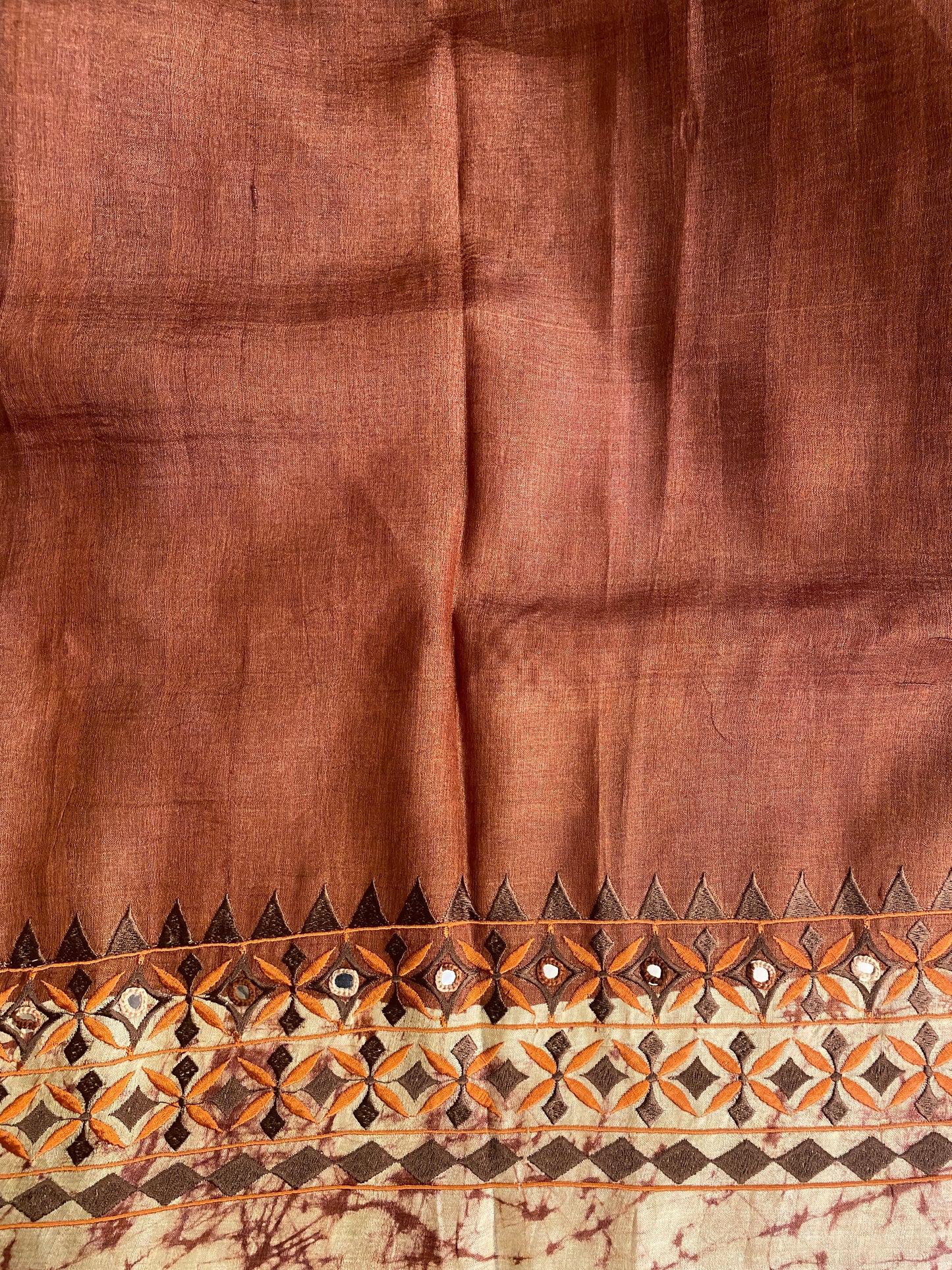 Brown Tussar Batik Saree, With Unstitched Blouse