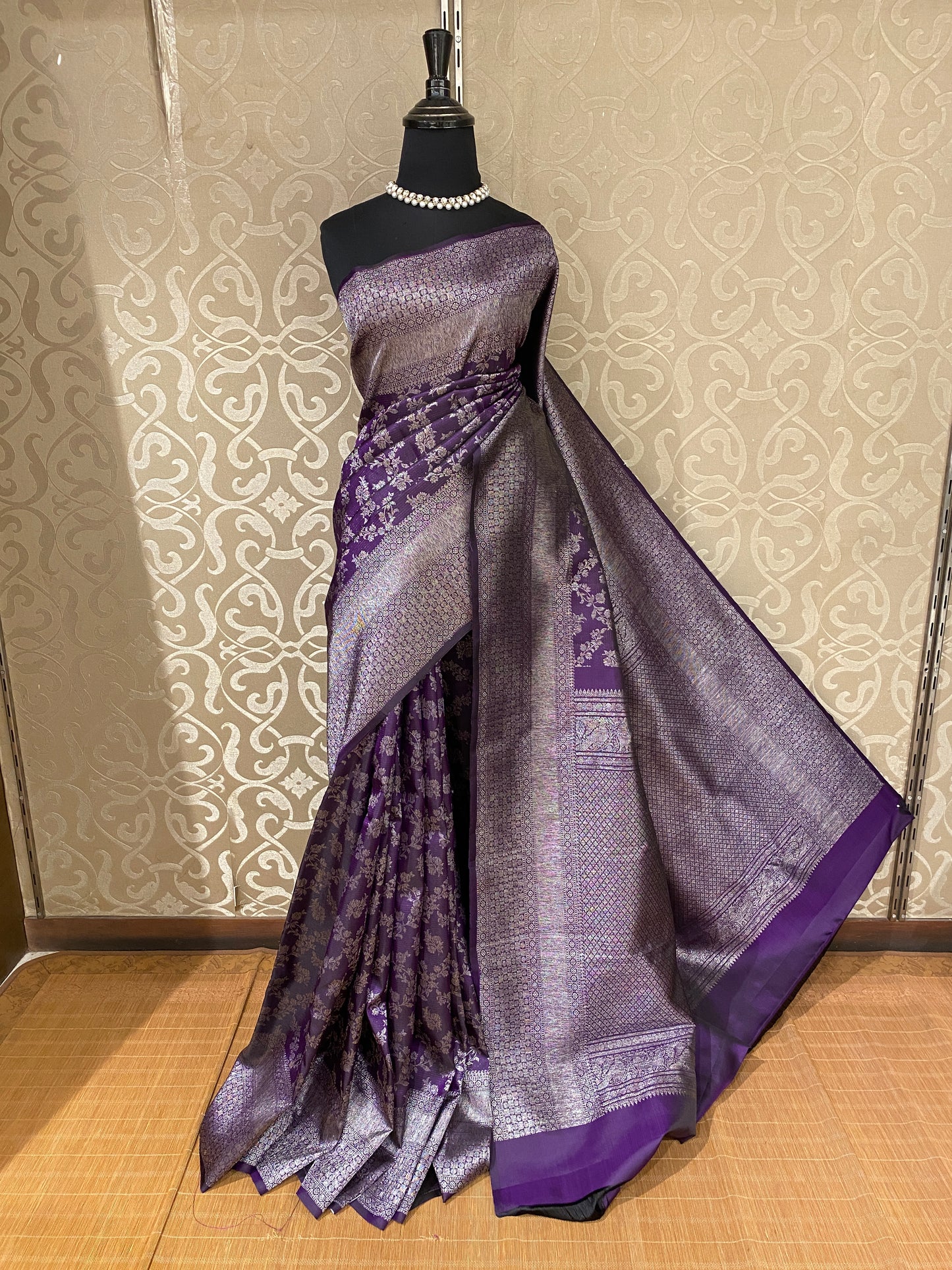 Deep Purple Pure Kanjeevaram Silk Saree, With Unstiched Blouse