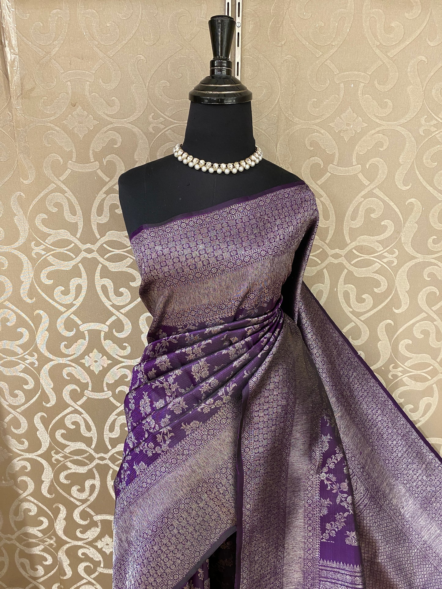 Deep Purple Pure Kanjeevaram Silk Saree, With Unstiched Blouse