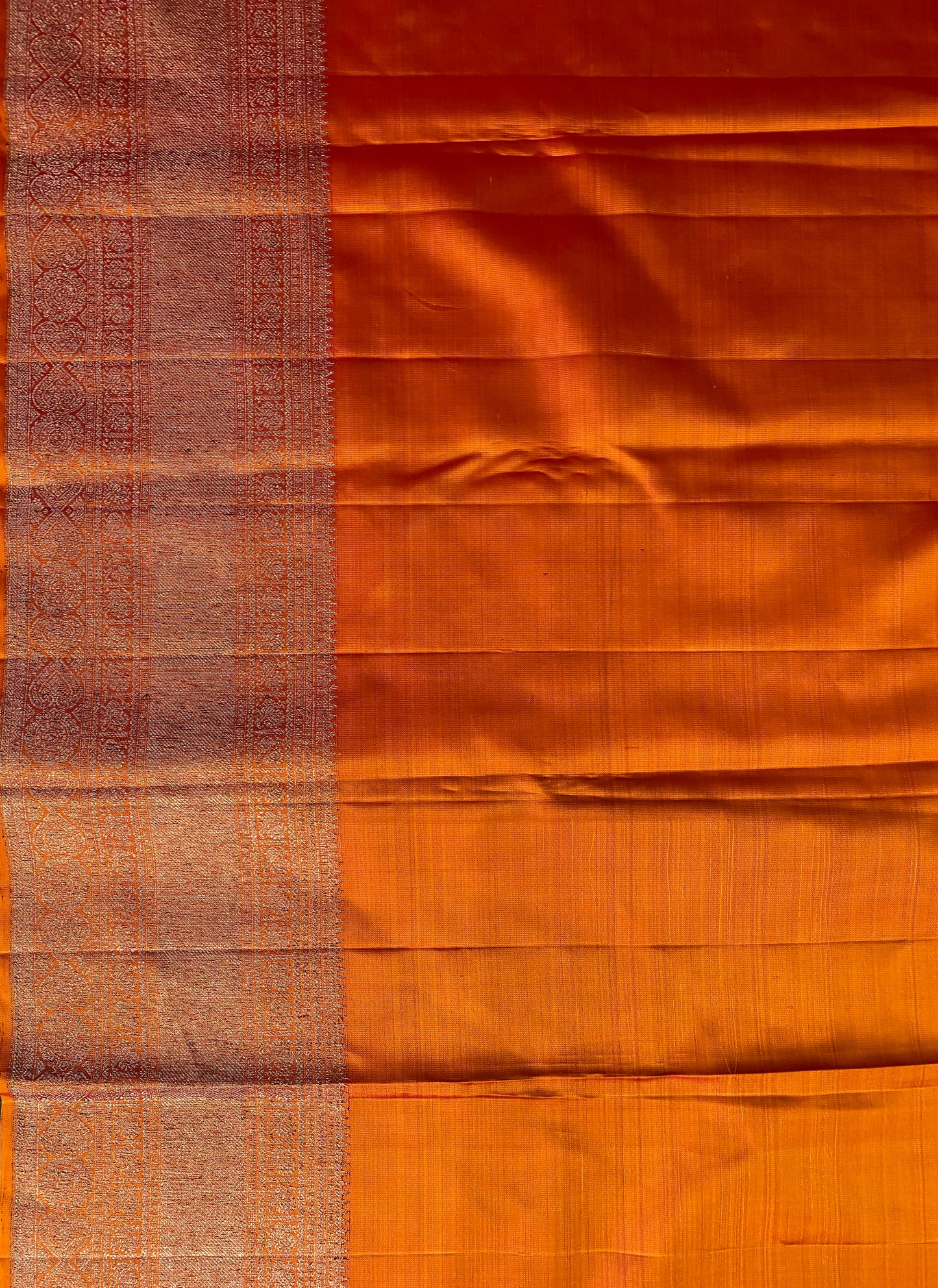Saffron Pure Kanjeevaram Silk Saree, With Unstiched Blouse