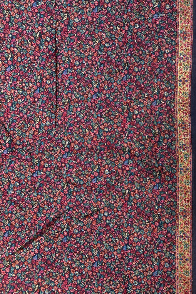 Deep Blue Pure Kani Handloom Silk Saree With Floral Woven Unstich Blouse