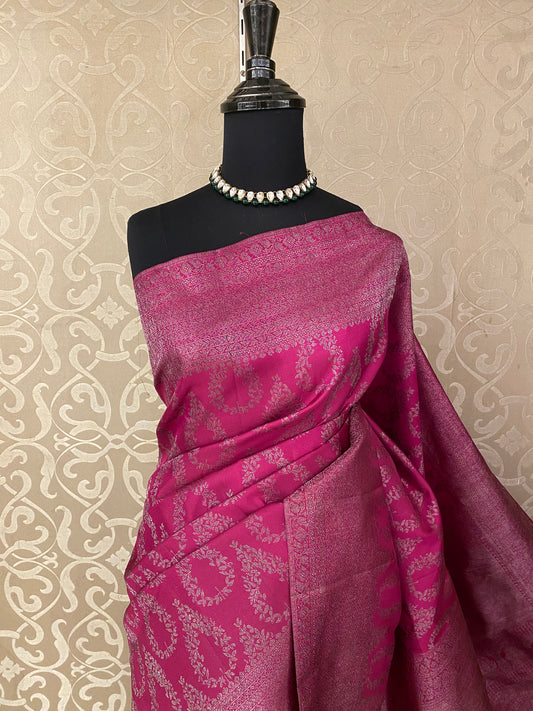 Magenta Pure Kanjeevaram Silk Saree, With Unstiched Blouse