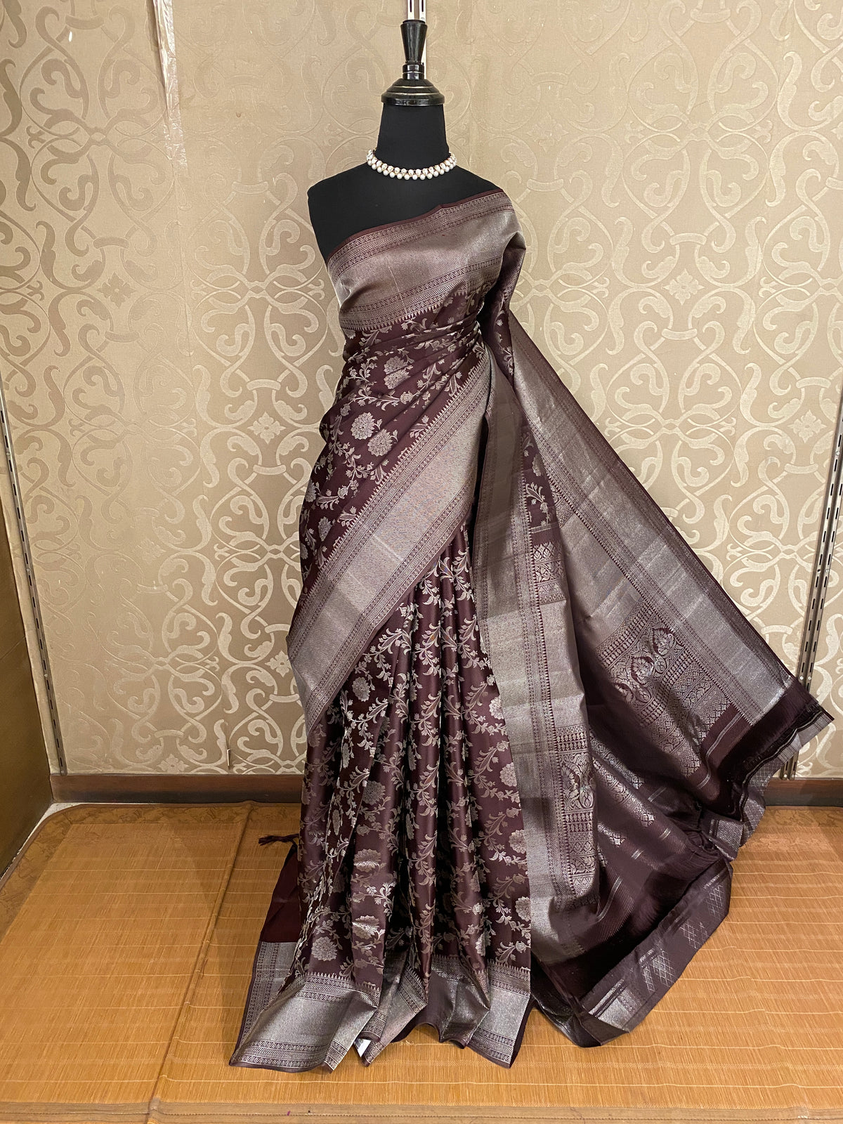 Coffe Brown Pure Kanjeevaram Silk Saree, With Unstiched Blouse