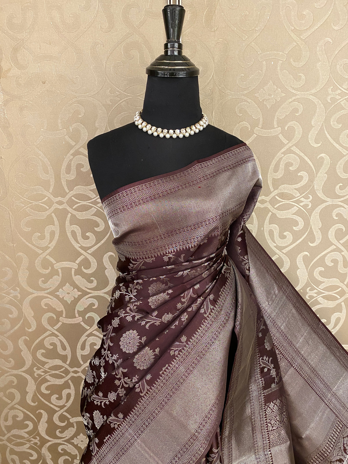 Coffe Brown Pure Kanjeevaram Silk Saree, With Unstiched Blouse