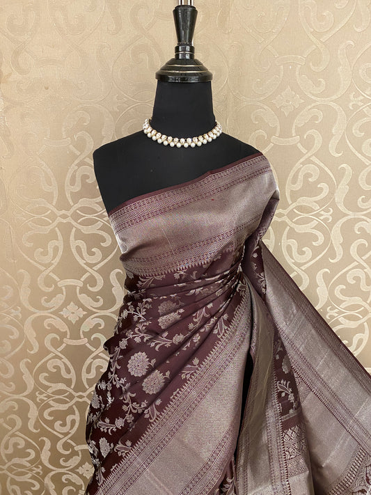 Coffe Brown Pure Kanjeevaram Silk Saree, With Unstiched Blouse