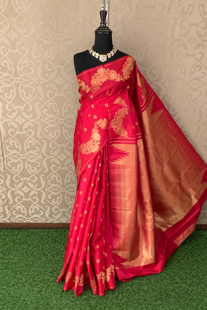 RED ISH PINK KANJEEVARAM SILK SAREE WITH BLOUSE