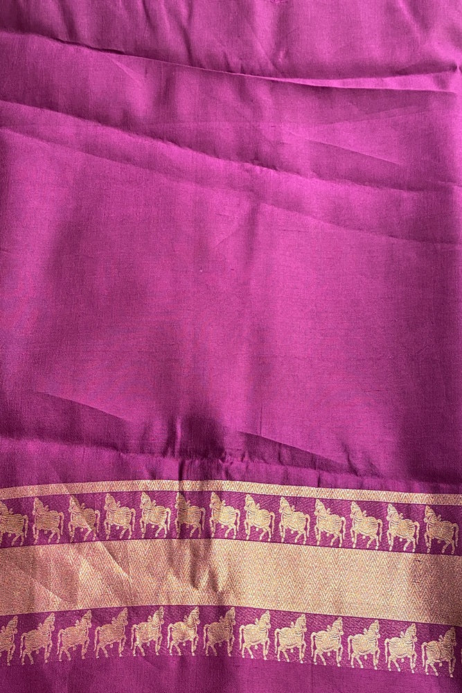 Purple Mashru Silk Banarasi Kadwa Handloom Saree, With Unstich Blouse