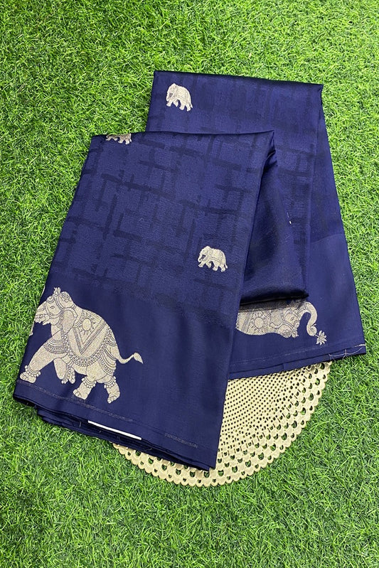 Deep Blue Mashru Silk Banarasi Kadwa Handloom Saree, With Unstich Blouse