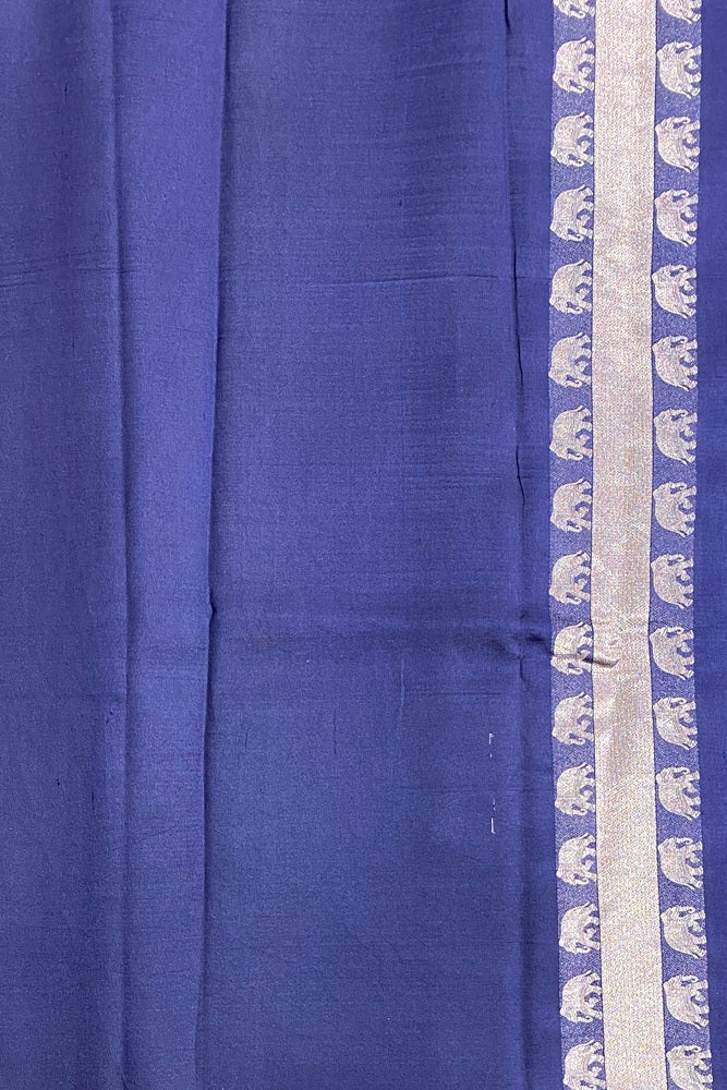 Deep Blue Mashru Silk Banarasi Kadwa Handloom Saree, With Unstich Blouse