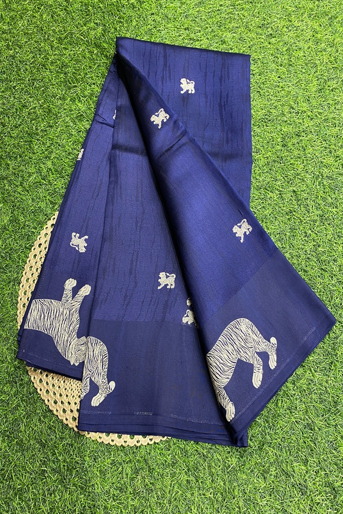 Deep Blue Mashru Silk Banarasi Kadwa Handloom Saree, With Unstich Blouse