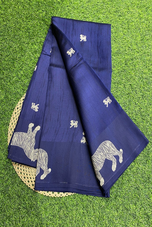 Deep Blue Mashru Silk Banarasi Kadwa Handloom Saree, With Unstich Blouse