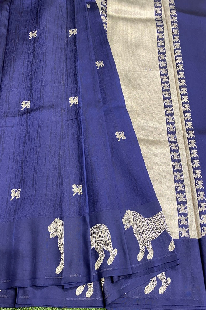 Deep Blue Mashru Silk Banarasi Kadwa Handloom Saree, With Unstich Blouse