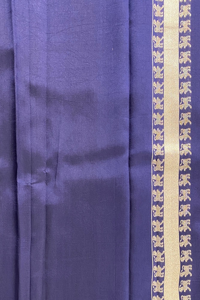 Deep Blue Mashru Silk Banarasi Kadwa Handloom Saree, With Unstich Blouse