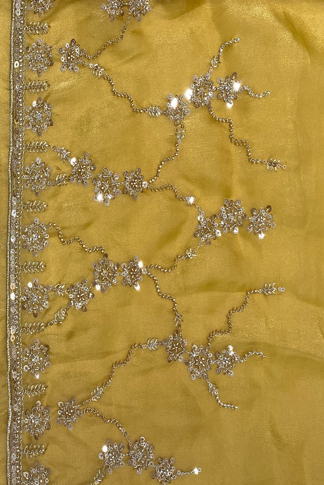 Yellow Tissue Embroidered Saree With Blouse Piece
