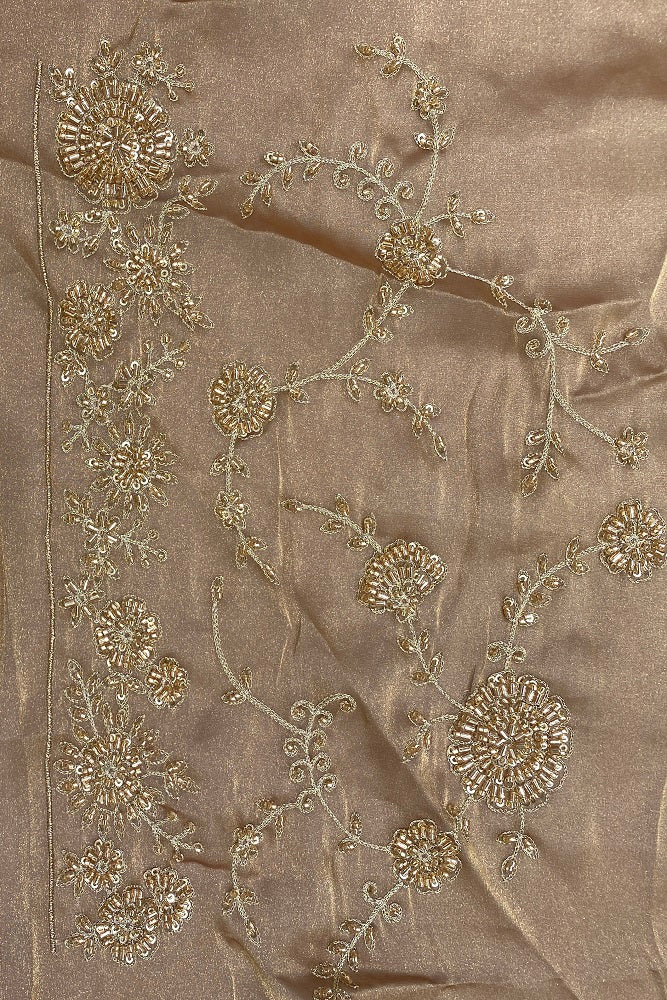 Beige Gold Tissue Embroidered Saree With Blouse Piece