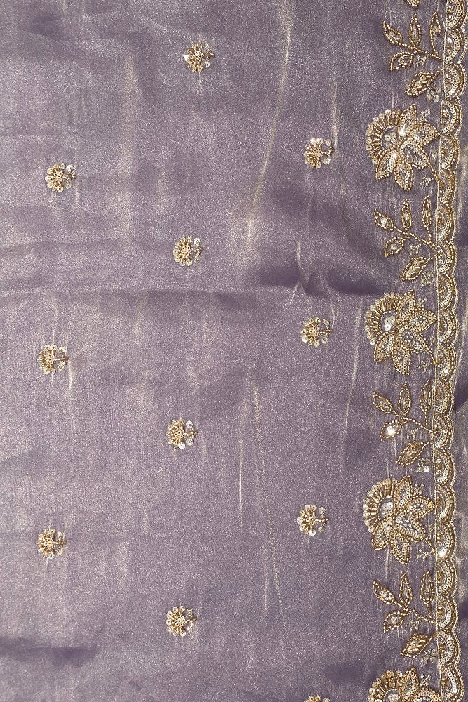 Mauve Tissue Embroidered Saree With Blouse Piece
