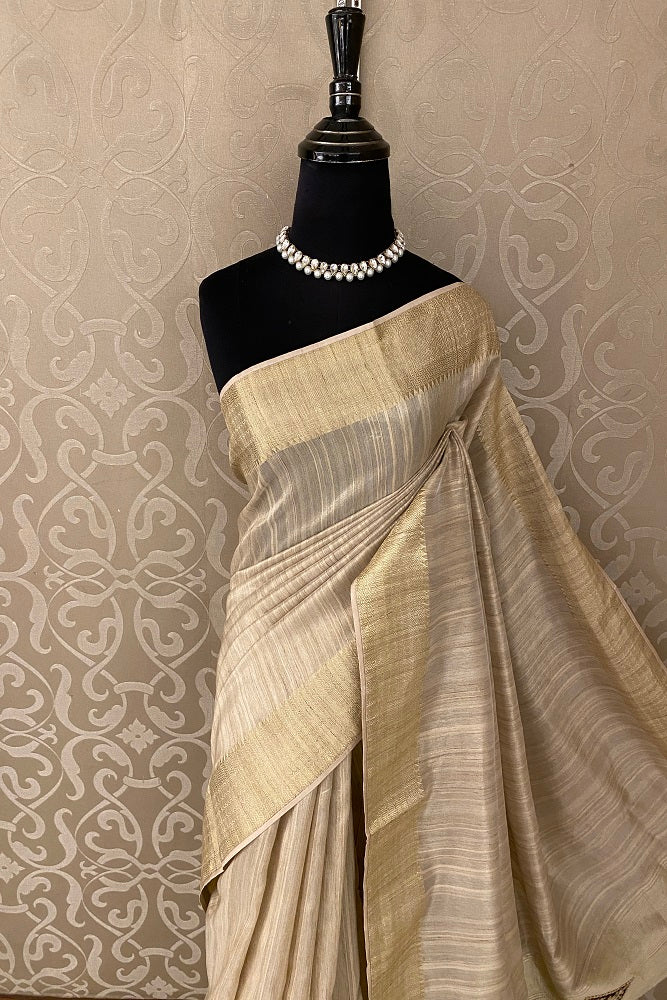 Offwhite Tissue Silk Saree Hand Embroidery With Readymade Blouse