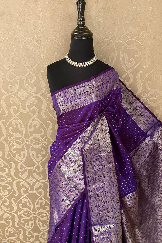 Purple Pure Kanjeevaram Silk Saree With Blouse