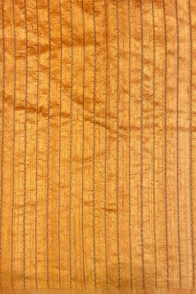 Mustard Yellow Pure Raw Tussar Banarasi Silk Saree With Zari Work, With Unstich Blouse