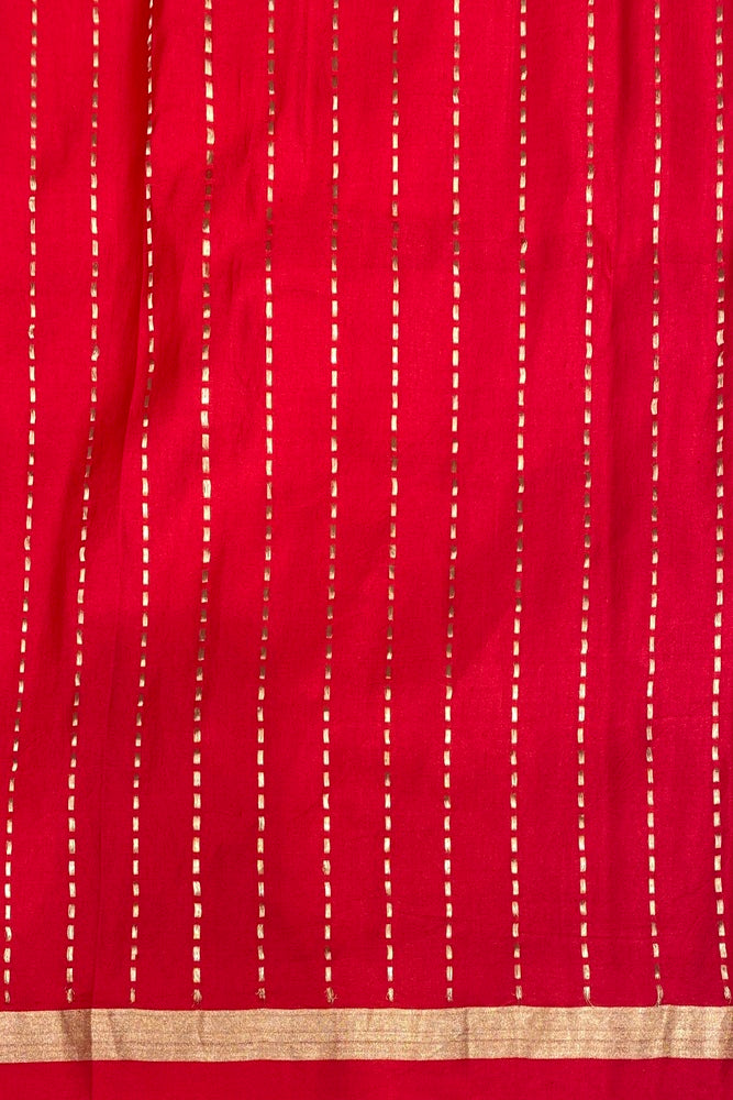 Red Mashru Silk Banarasi Kadwa Handloom Saree, With Unstich Blouse