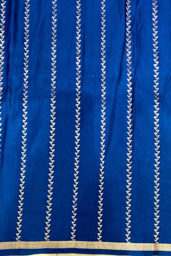 Cobalt Blue Mashru Silk Banarasi Kadwa Handloom Saree, With Unstich Blouse