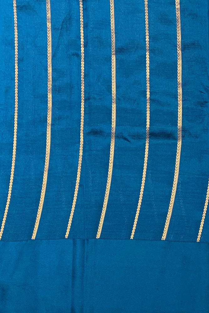 BLUE POONA SILK SAREE WITH GOLDEN ZARI WOVEN BUTTAS