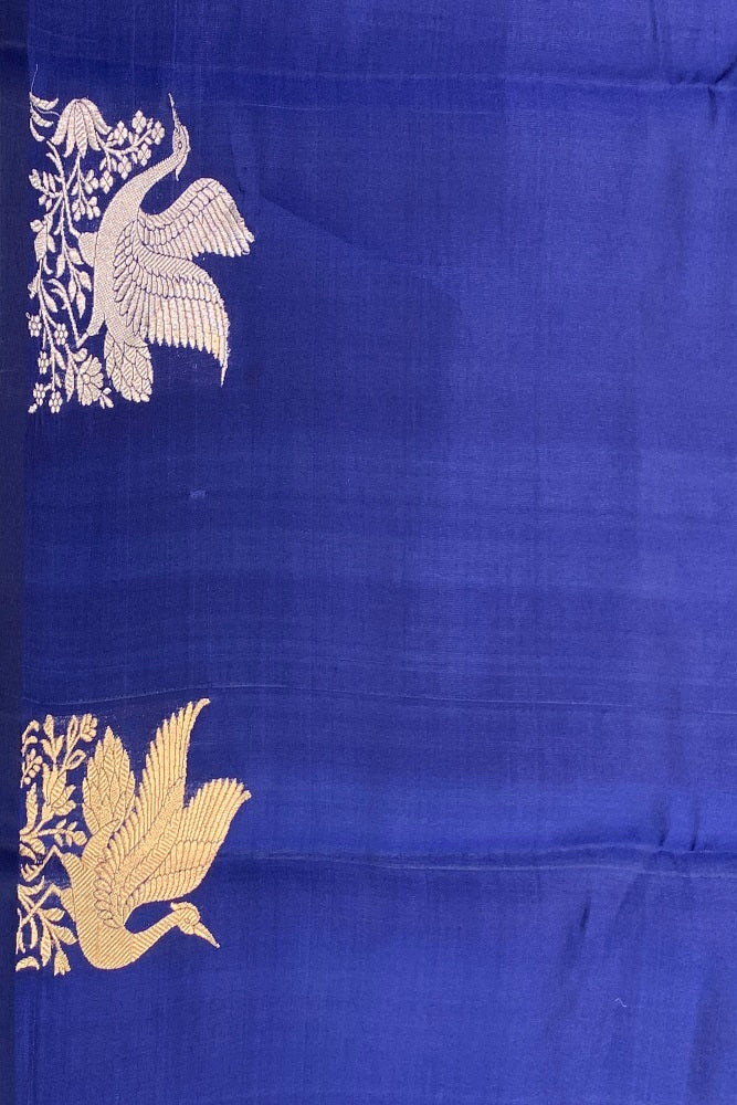 ROYAL BLUE POONA SILK SAREE WITH GOLDEN ZARI WOVEN BUTTAS