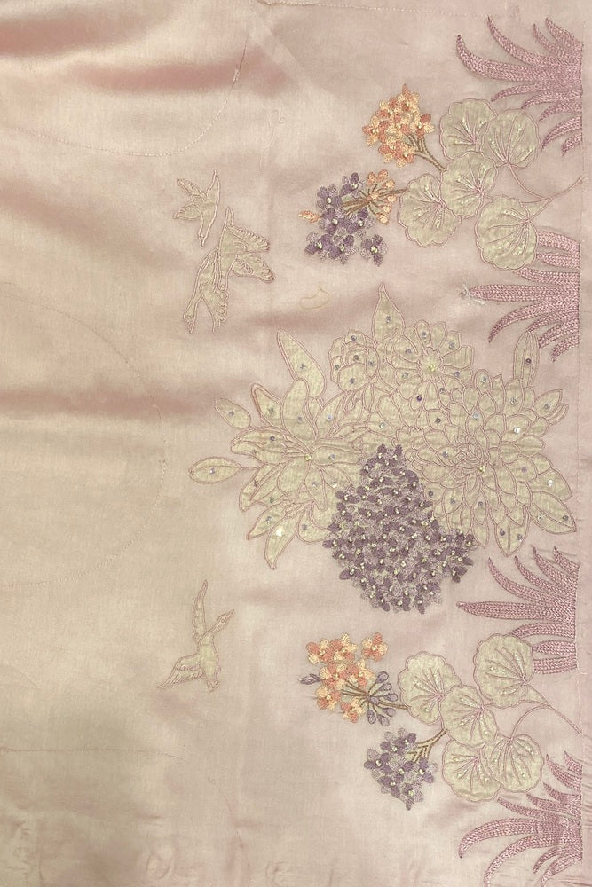 Multi Stripe Organza Silk Applique Work Party Wear Saree, With Unstich Blouse