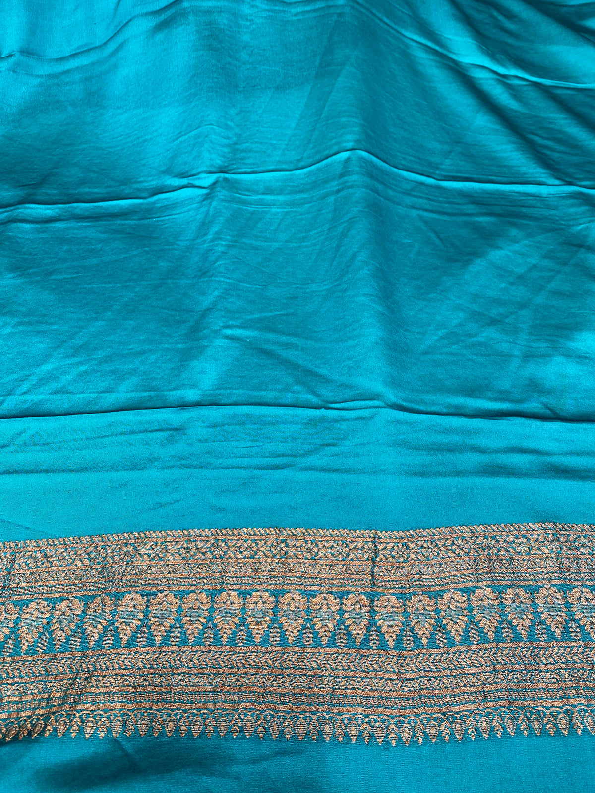 Teal Mysore Crepe Silk Banarasi Saree, With Unstiched Blouse