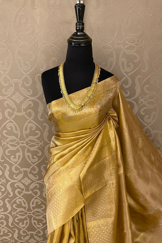 Gold Pure Tissue Kanjeevaram Silk Saree With Blouse