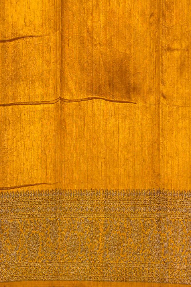 Violet Pure Raw Tussar Banarasi Silk Saree, Hand Woven Motifs With Unstich Blouse