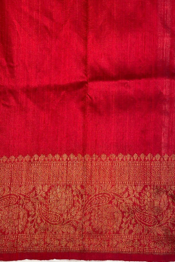 Offwhite Beige Pure Raw Tussar Banarasi Silk Saree, Hand Woven Motifs With Unstich Blouse