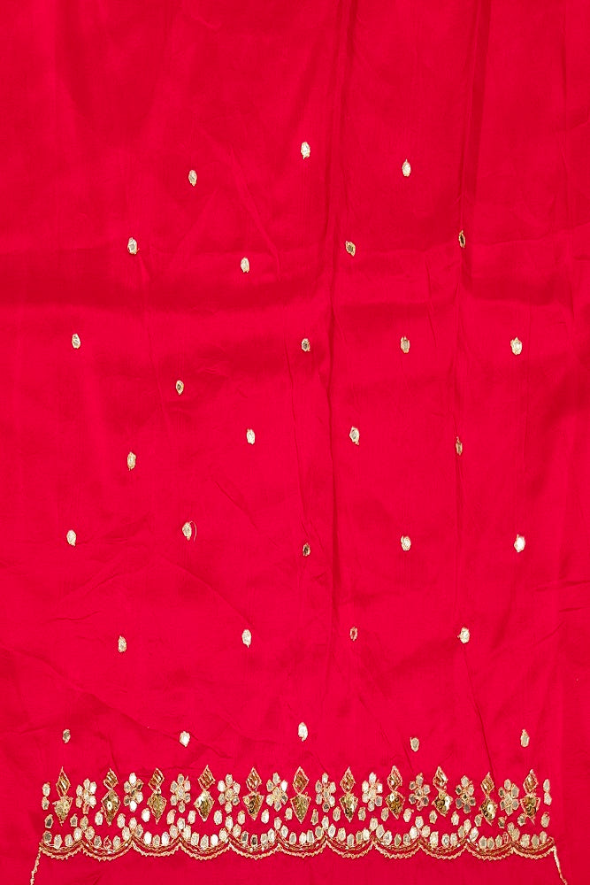 Cherry Red Soft Organza Mirror Work Saree, With Unstiched Blouse