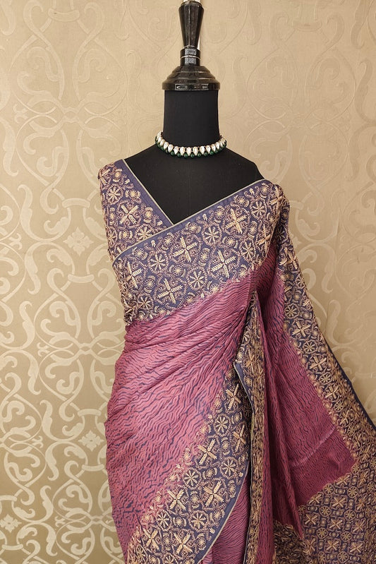 Shibori Print Tussar Resham Embroidery Saree, With Unstiched Blouse